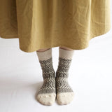 Nishiguchi Kutsushita Wool Jacquard Socks - Cream