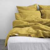 Lemon Curry Linen Duvet Cover and pillowcase Set