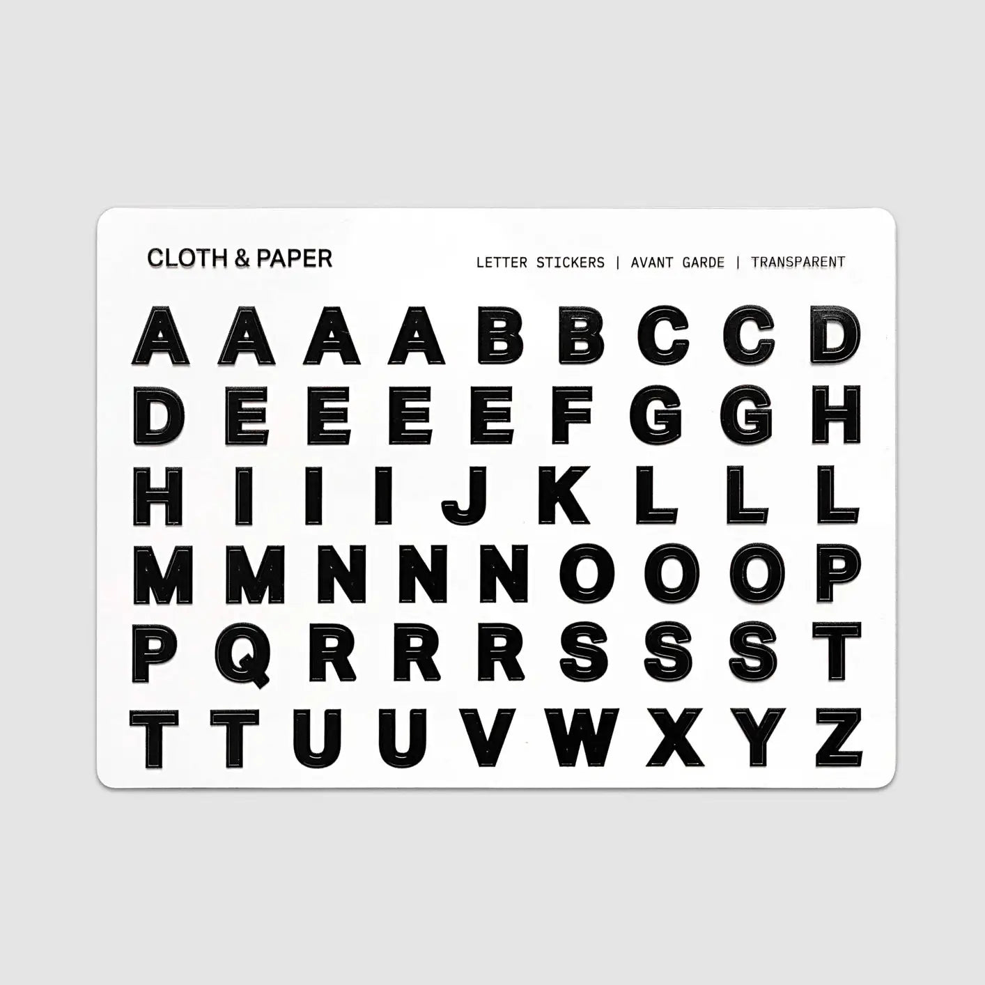 Cloth + Paper Letter Stickers Transparent Avant Garde - Tea and Kate