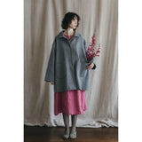 Fog Linen Ziema Stand Collar Coat Wool Gray Check