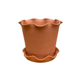 Paige Mitchell Frilly Plant Pot and Saucer - Terracotta