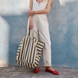 Rose in April Elisa Tote Bag Stripes Olive - Greige
