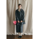 Fog Linen Ziema Stand Collar Coat Wool Black Check