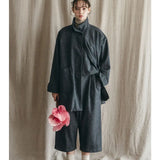 Fog Linen Ziema Stand Collar Coat Wool Black Check