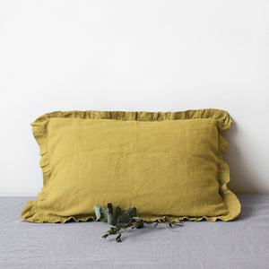 Lemon Curry Linen Pillowcase with Frills was £42