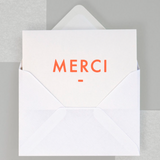 Foil Blocked 'Merci' Card - Neon Orange/White