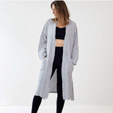 Tell Me More Linen Laval Robe, Grey & White - S/M