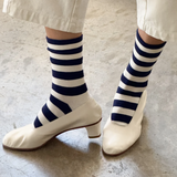 Le Bon Shoppe Wally Socks - Wide Navy Stripe