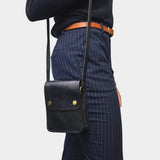 T + K Artisan Black Small Leather Crossbody Bag with Pop Bag Closure