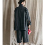 Fog Linen Ziema Stand Collar Coat Wool Black Check
