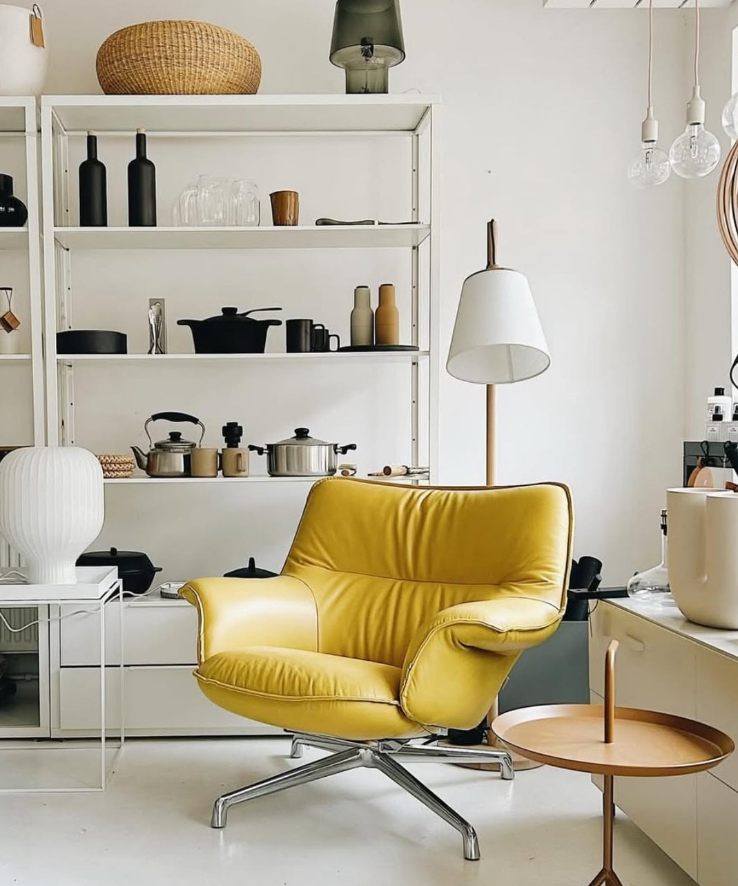 MUUTO Doze Lounge Swivel Chair Low, Yellow Refine Leather - EX DISPLAY, WAS £2795.00 - Tea and Kate