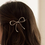 Nar'sha Metal Bow Barrette Hair Clip silver