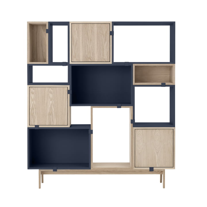 Stacked Shelving system Configuration 6 midnight blue/oak