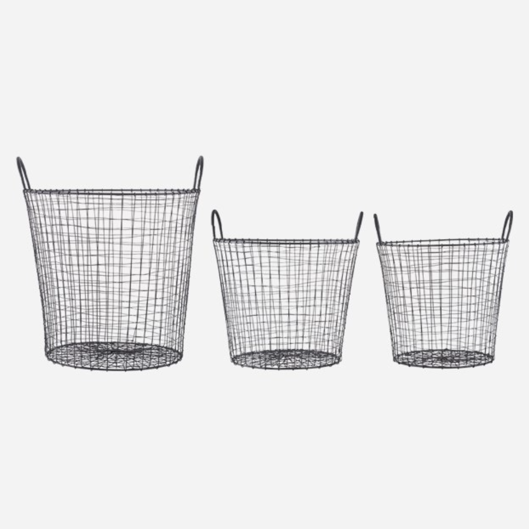 Set of Three Wire round Industrial style Baskets - Tea and Kate