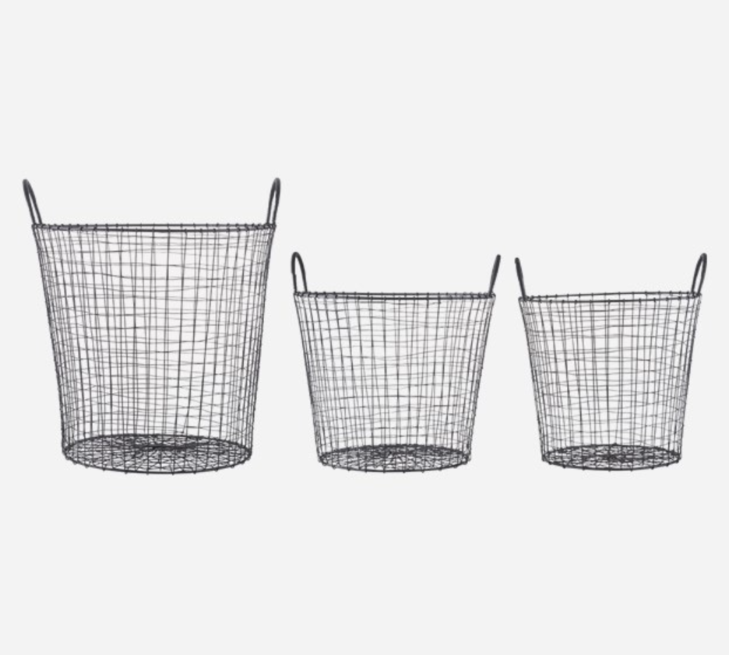 Set of Three Wire round Industrial style Baskets - Tea and Kate