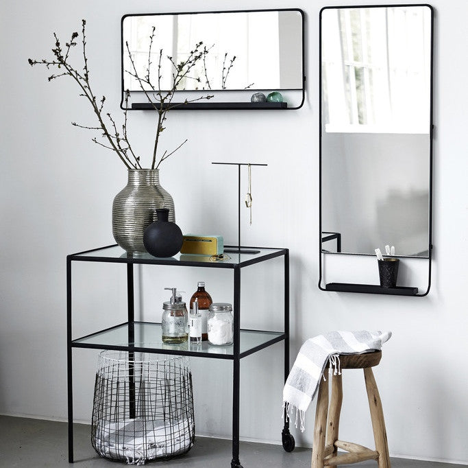 Vertical Framed Black Mirror With Shelf - Tea and Kate